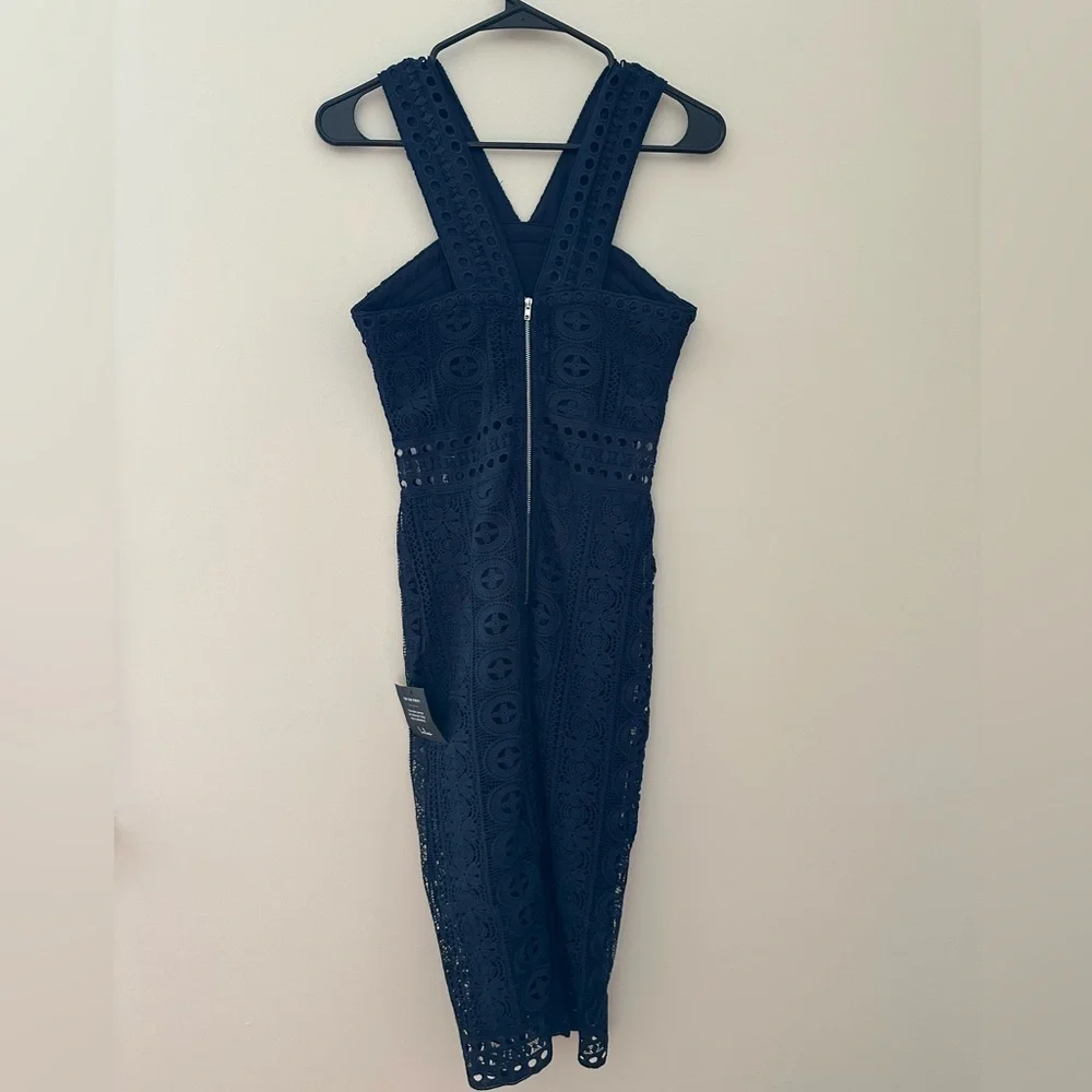 NWT Lulus Cocktail Ready Navy Blue Crochet Lace Midi Dress - Size XS - Picture 11 of 12